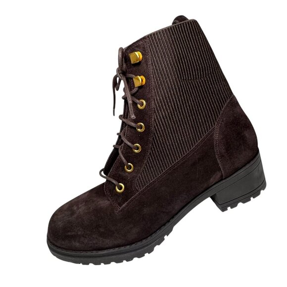 Cole Haan Camea II Waterproof Combat Boot Brown Suede Womens Size 10C Wide New - Picture 1 of 5